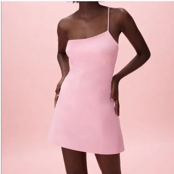 Zara Pink Asymmetric Dress Blogger Favorite Size M NEW WITH TAG! - Picture 5 of 7